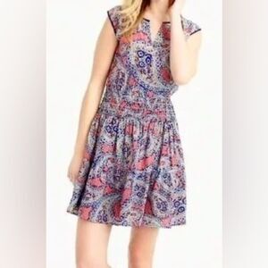 J Crew Paisley 100% Silk Smocked Waist Women’s Sleeveless Mini Dress Size 4